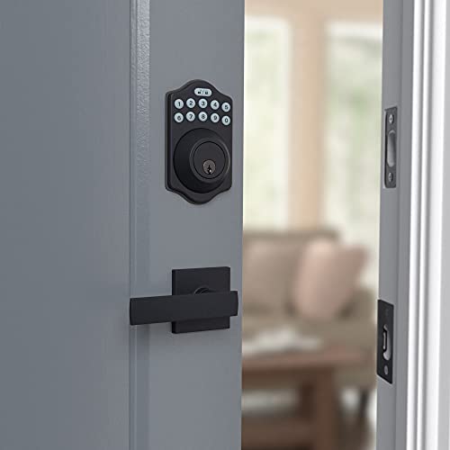 Amazon Basics Traditional Electronic Keypad Deadbolt Door Lock With Passage Lever, Matte Black, 7.83 cm x 12.91 cm