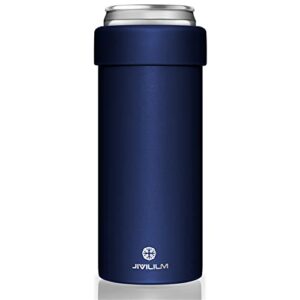 jivililm stainless steel insulated cooler for 12oz slim cans | skinny can drinks holder for hard seltzer, beer, soda, and energy drinks (navy blue)