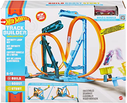 Hot Wheels Track Set and 1:64 Scale Toy Car, Track and Loop Building Kit with Adjustable Set-Ups and Jump, Infinity Loop Kit