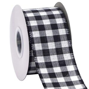 ribbli black and white wired ribbon, buffalo plaid ribbon 2-1/2 inch x continuous 10 yard,burlap ribbon for big bow,wreath,tree decoration,outdoor decoration