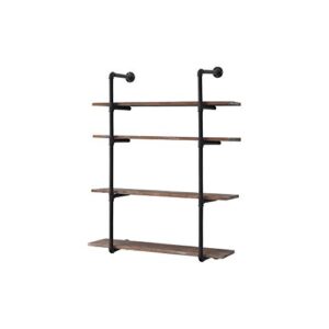 coral flower industrial pipe shelving wall-mounted 4-tier rustic metal floating shelves wood book shelves wall shelf unit bookshelf hanging wall shelves，gray