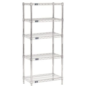 Nexel Adjustable Wire Shelving Unit, 5 Tier, Commercial Dry Storage Rack, 21" x 24" x 63", Chrome