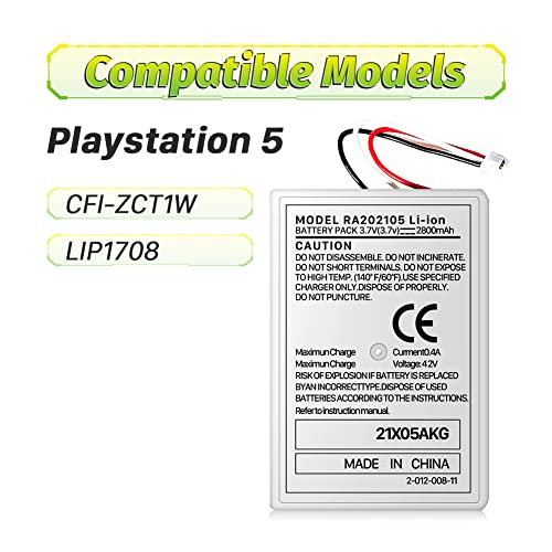 SHENMZ PS5 Controller Battery, High Capacity LIP1708 Li-ion Replacement Battery for Sony Playstation 5 Dualsense Controller CFI-ZCT1 W B U Replace PS5 Battery Pack