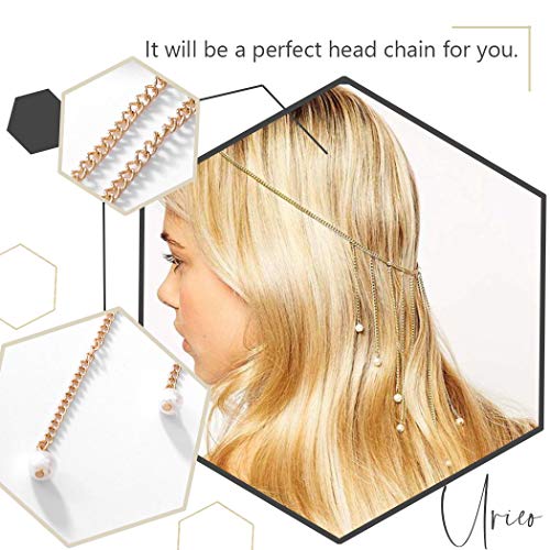 Urieo Bohemian Head Chain Peal Tassel Headpiece Wedding Festival Prom Headband Hair Accessories Jewelry for Women and Girls(Gold)