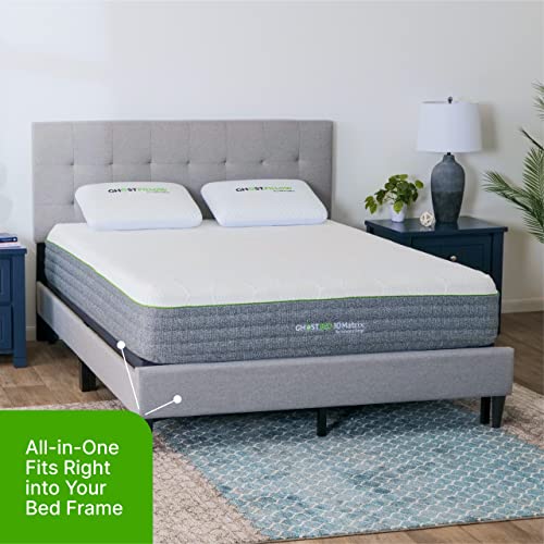 GhostBed Mattress Foundation & Box Spring in One - Metal Platform Bed Frame with Steel Slat Support, Fabric Cover & Headboard Brackets - Twin