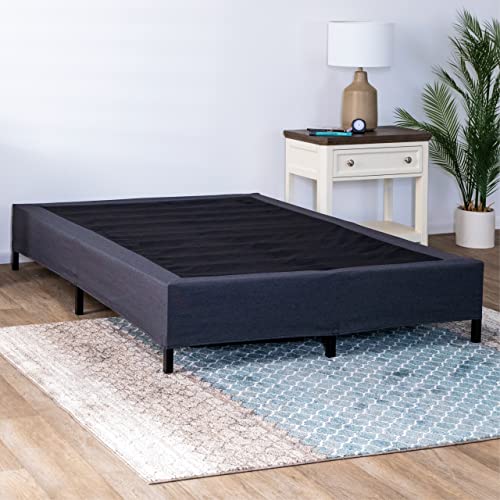 GhostBed Mattress Foundation & Box Spring in One - Metal Platform Bed Frame with Steel Slat Support, Fabric Cover & Headboard Brackets - Twin