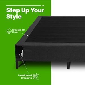 GhostBed Mattress Foundation & Box Spring in One - Metal Platform Bed Frame with Steel Slat Support, Fabric Cover & Headboard Brackets - Twin