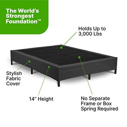 GhostBed Mattress Foundation & Box Spring in One - Metal Platform Bed Frame with Steel Slat Support, Fabric Cover & Headboard Brackets - Twin