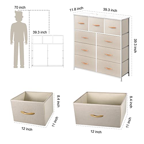 Bigroof Dresser with Drawers, Storage Organizer Fabric Drawers for Bedroom Bathroom-Steel Frame Wood Top Fabric Bins for Clothing Blankets Plush Toy