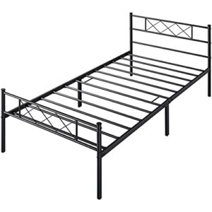 topeakmart black metal bed frame with headboard mattress foundation/platform bed/slatted bed base, twin size