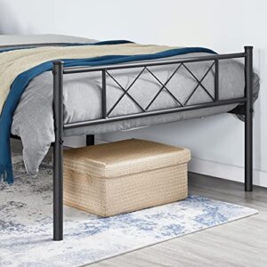 Topeakmart Black Metal Bed Frame with Headboard Mattress Foundation/Platform Bed/Slatted Bed Base, Twin Size