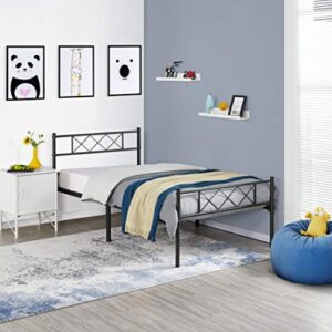 Topeakmart Black Metal Bed Frame with Headboard Mattress Foundation/Platform Bed/Slatted Bed Base, Twin Size