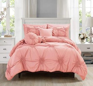 luxurious, softest, coziest 10-piece bed-in-a-bag sunflower comforter set, silky soft complete comforter set includes bed sheet set with double sided storage pockets featured, full/queen, dusty rose