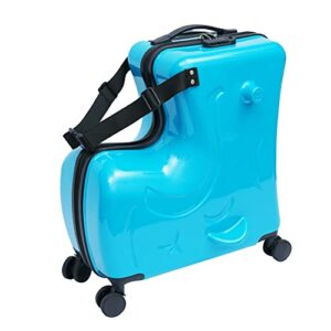 dnysysj 20 inch children's ride on trolley , portable universal wheel , carry on luggage, waterproof unisex boys girls travel suitcase with lock, abs+pc (blue)