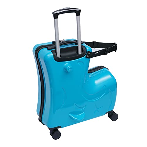 DNYSYSJ 20 Inch Children's Ride On Trolley , Portable Universal Wheel , Carry On Luggage, Waterproof Unisex Boys Girls Travel Suitcase With Lock, ABS+PC (Blue)