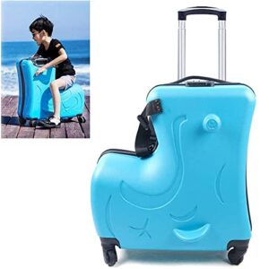 DNYSYSJ 20 Inch Children's Ride On Trolley , Portable Universal Wheel , Carry On Luggage, Waterproof Unisex Boys Girls Travel Suitcase With Lock, ABS+PC (Blue)