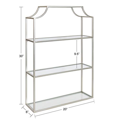 Kate and Laurel Ciel Glam 3-Tier Scalloped Wall Shelf, 20 x 30, Silver, Modern Shelving with Glass Tiers