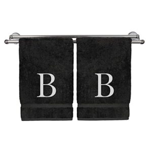 monogrammed hand towel, personalized gift, set of 2- white block letter embroidered towel - extra absorbent 100% turkish cotton - soft terry finish - initial b black