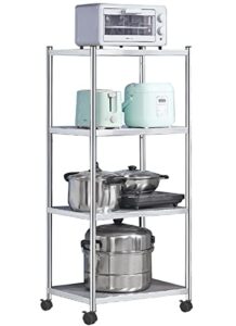 jepreco 4-tier stainless steel shelving unit with wheels 15.7" l x 13.8" w x 43.5" h for narrow places, kitchen baker's rack cart for kitchen office home, multi-purpose organizer rack