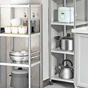 JEPRECO 4-Tier Stainless Steel Shelving Unit with Wheels 15.7" L x 13.8" W x 43.5" H for Narrow Places, Kitchen Baker's Rack Cart for Kitchen Office Home, Multi-Purpose Organizer Rack