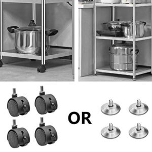 JEPRECO 4-Tier Stainless Steel Shelving Unit with Wheels 15.7" L x 13.8" W x 43.5" H for Narrow Places, Kitchen Baker's Rack Cart for Kitchen Office Home, Multi-Purpose Organizer Rack