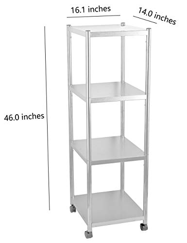 JEPRECO 4-Tier Stainless Steel Shelving Unit with Wheels 15.7" L x 13.8" W x 43.5" H for Narrow Places, Kitchen Baker's Rack Cart for Kitchen Office Home, Multi-Purpose Organizer Rack