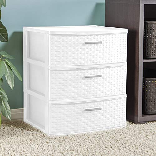 Sterilite 3 Drawer Wide Weave Tower White