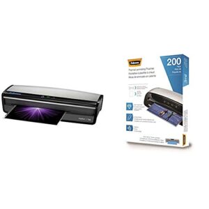 fellowes jupiter 2 125 laminator with 10 pouches, 12.5 inch (5734101), black & grey and thermal laminating pouches, 3mil letter size sheets, 9 x 11.5, 200 pack, clear (5743401)