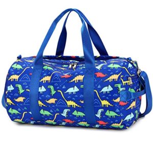 camtop kids duffel overnight bag boys girls weekender carry-on personalized tote for travel gym sport (dinosaur-dark blue)
