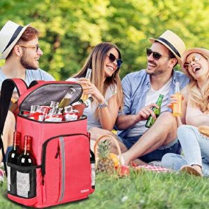 FORICH Backpack Cooler Leakproof Insulated Waterproof Backpack Cooler Bag, Lightweight Soft Beach Cooler Backpack for Men Women to Work Picnics Camping Hiking, 30 Cans (Watermelon Red)