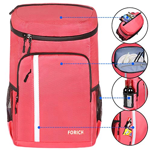 FORICH Backpack Cooler Leakproof Insulated Waterproof Backpack Cooler Bag, Lightweight Soft Beach Cooler Backpack for Men Women to Work Picnics Camping Hiking, 30 Cans (Watermelon Red)