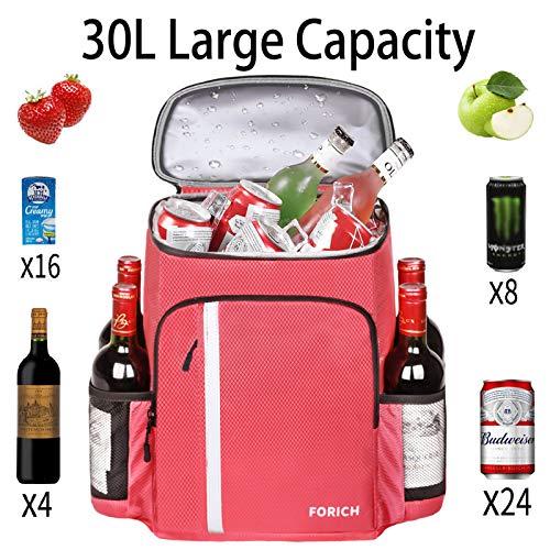 FORICH Backpack Cooler Leakproof Insulated Waterproof Backpack Cooler Bag, Lightweight Soft Beach Cooler Backpack for Men Women to Work Picnics Camping Hiking, 30 Cans (Watermelon Red)