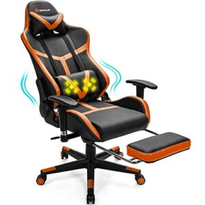 powerstone gaming chair, orange gaming chairs ergonomic gamer chair for adults with footrest adjustable lumbar support pu leather high back computer chair swivel stool