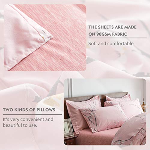 AIKASY Bed in a Bag 6 Pieces Twin Size - Floral Print - Soft Microfiber, Reversible Bed Comforter Set (1 Comforter, 2 Pillow Shams, 1 Flat Sheet, 1 Fitted Sheet, 1 Pillowcases)（Pink, Twin）