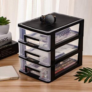 BESPORTBLE Drawer Storage Three Layer Plastic Drawer Organizer Shelf Storage Rack Storage Box for Office Bedroom Home (Black and Transparent)