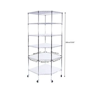 WEI WEI GLOBAL 6 Tiers Polygonal Corner Shelf, Metal Storage Standing Rack w/Wheels, Wire Shelving Unit for Kitchen, Garage and Living Room (Silver)