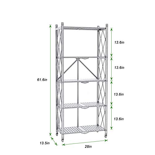 SogesGame Folding Shelving Metal Storage Rack,5-Tier Standing Adjustable Wire Shelving Shelf Unit Shelvesfor Laundry Bathroom Kitchen Pantry Closet (Black)