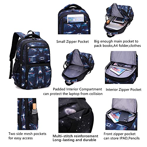 Boys Rolling Backpacks Kids'Luggage Wheeled Backpack for School Boys Trolley Bags Space-Galaxy Durable Bookbag with Lunch Bag