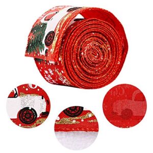 Christmas Ribbon Wired, Red Truck Ribbon Wired Burlap Ribbon for Christmas Wrapping, Crafts Decorations