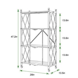 soges 4-Tier Foldable Shelf, Heavy Duty Metal Rack Storage Shelving Units with Wheels, Easy Moving Multifunction Utility Cart for Home Office Kitchen Garage, White,CXYM-R4-W