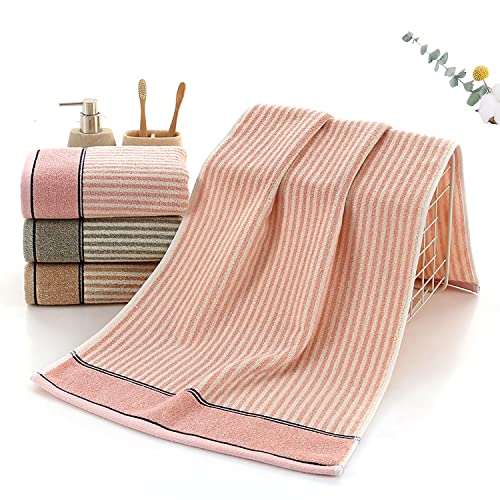 Pidada Hand Towels Set of 2 100% Cotton Striped Pattern Absorbent Soft Decorative Towel for Bathroom 13.4 x 29.1 Inch (Pink)