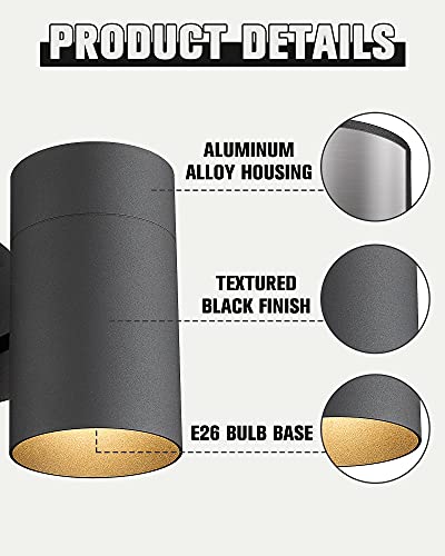 Ken & Ricky Outdoor Wall Light, Exterior Wall Sconce, Outside Wall Light Fixtures with Matte Black for Porch Garage Patio Doorway Entryway House -1 Pack