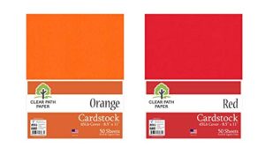 bundle - 2 cardstock items - red - 8.5 x 11 inch - 65lb cover; orange - 8.5 x 11 inch - 65lb cover - 100 sheets total - clear path paper
