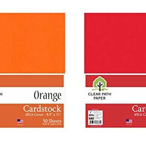 Bundle - 2 Cardstock Items - Red - 8.5 x 11 inch - 65Lb Cover; Orange - 8.5 x 11 inch - 65Lb Cover - 100 Sheets Total - Clear Path Paper