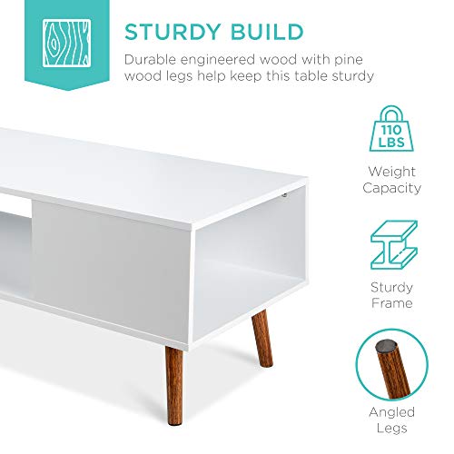 Best Choice Products Wooden Mid-Century Modern Coffee Table, Accent Furniture for Living Room, Indoor, Home Décor w/Open Storage Shelf, Wood Grain Finish - White/Brown