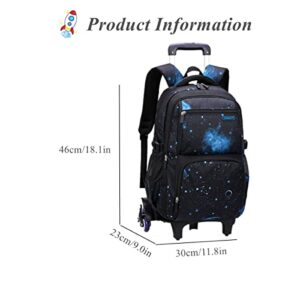 Galaxy-Print Rolling-Backpack Boys-Bookbag on Wheels, Galaxy Wheel Backpack, Wheel Trolley Bag for School