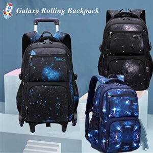 Galaxy-Print Rolling-Backpack Boys-Bookbag on Wheels, Galaxy Wheel Backpack, Wheel Trolley Bag for School