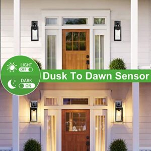 2 Packs Dusk to Dawn Outdoor Wall Lantern with Sensor, Exterior Porch Light Fixtures Wall Mount, 100% Waterproof Anti-Rust, Matte Black Outdoor Wall Lights for Garage, Doorway, Hallway