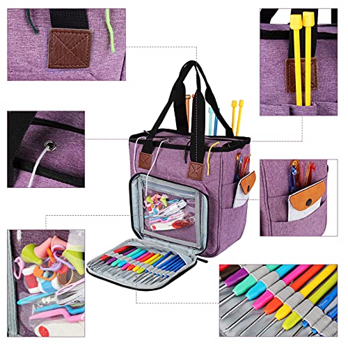 Coopay Yarn Bag Knitting Tote Bag, Portable Yarn Tote Organizer Sewing Basket for Crochet Hook Set, Knitting Needles, Crocheting Project, Skein and Sewing Supplies - No Accessories(Elegant Purple)