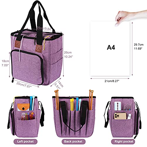 Coopay Yarn Bag Knitting Tote Bag, Portable Yarn Tote Organizer Sewing Basket for Crochet Hook Set, Knitting Needles, Crocheting Project, Skein and Sewing Supplies - No Accessories(Elegant Purple)